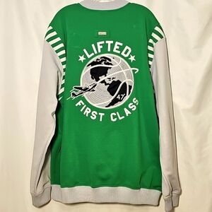 LRG Lifted Research Group Mens Green Gray Varsity Skyhook Warm Up Jacket 3XL